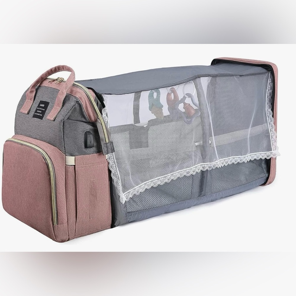 AND Gray and Pink Convertible Baby Backpack